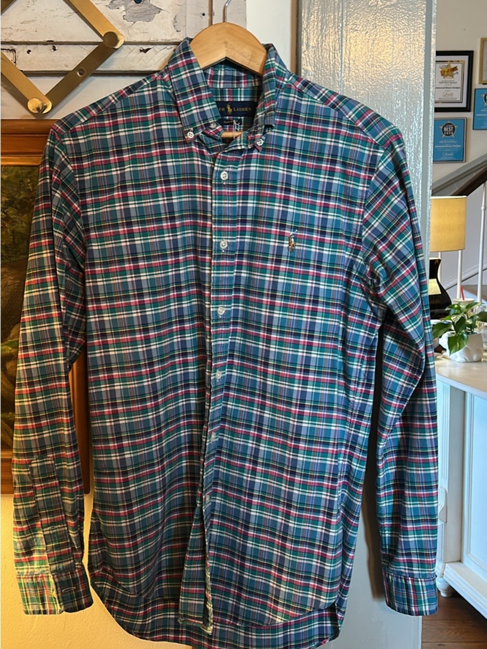 Ralph Lauren Blue and Green Plaid Button-Down Shirt